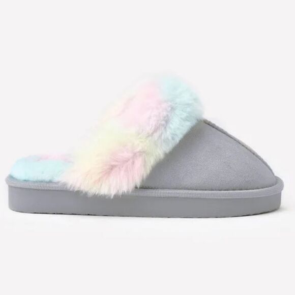 FAB KIDS - Fur Trim Slipper - Rainbow Gray - Picture 1 of 5